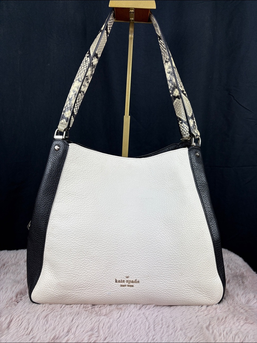 Kate Spade Two-Tone Leather Snake-Trim Satchel